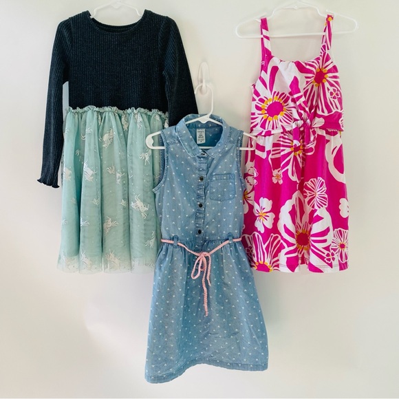 EUC Set of THREE Dresses Kids Size 6/6x Unicorn Floral Denim print hearts - Picture 10 of 10